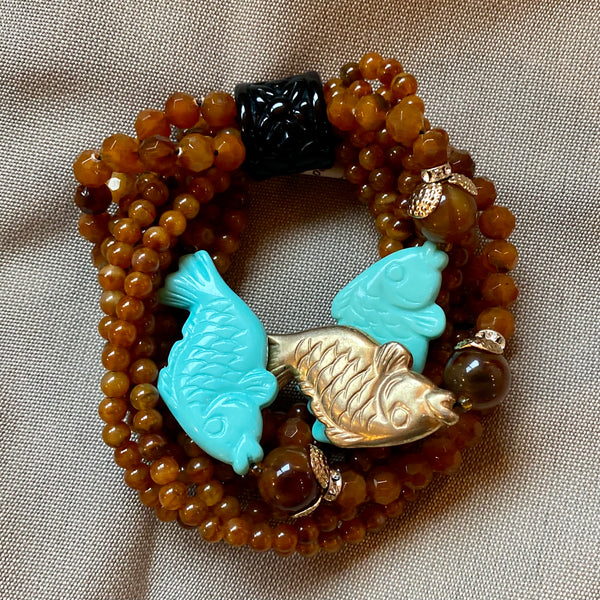 Multi Strand Brown with Turquoise Fish