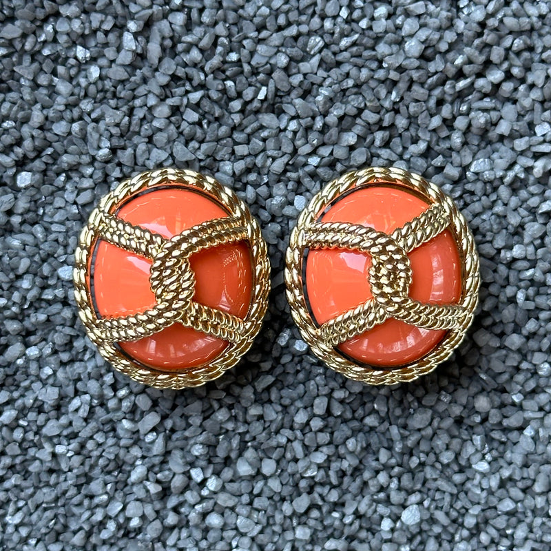 Colored Ovals with Gold Filigree Knot