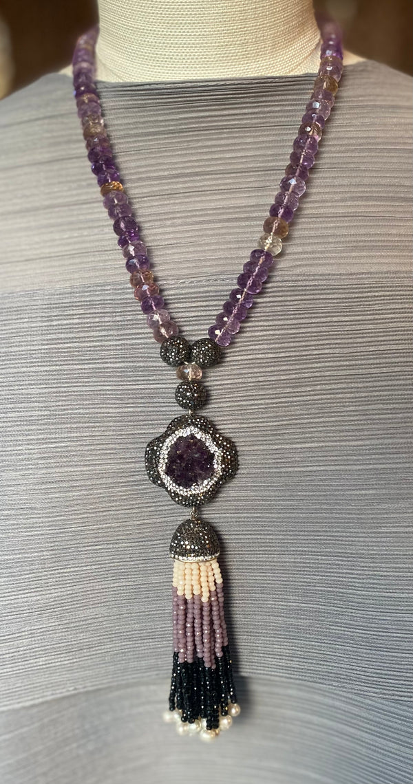 Amethyst with Tassel and Pearls