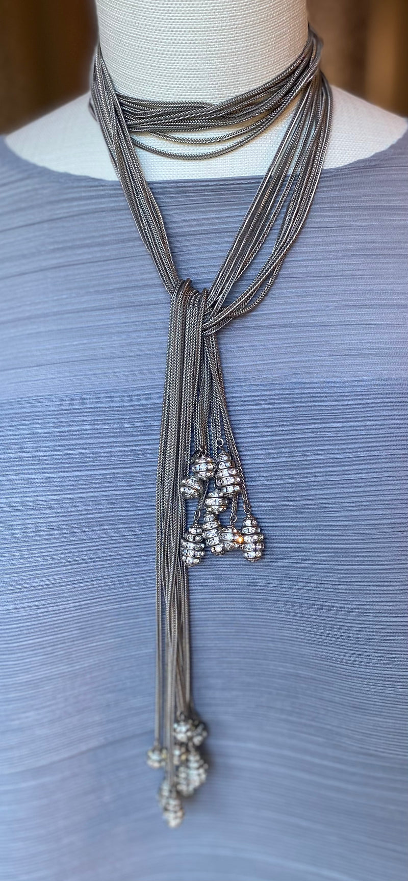8 Strand Lanyard Silver w/Crystal Ends