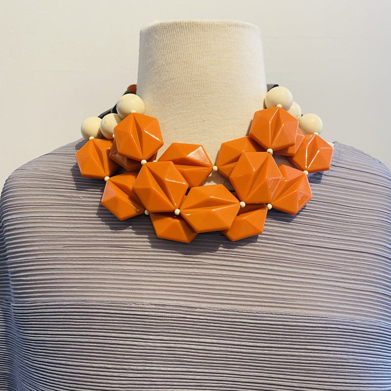 Orange 3 Strands Short Necklace