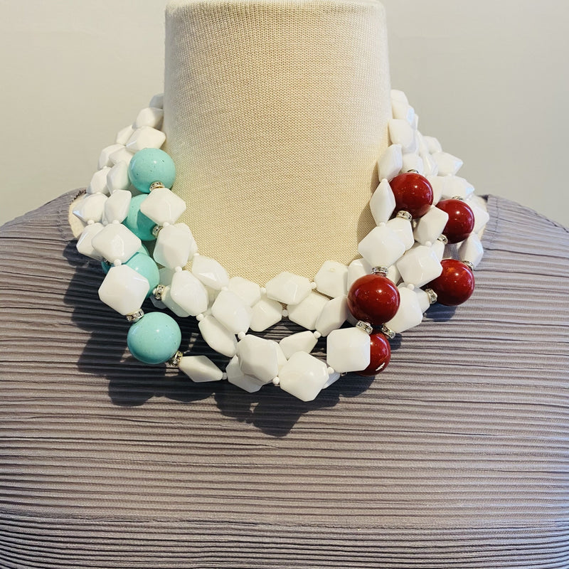 White  W/ Red & Turquoise