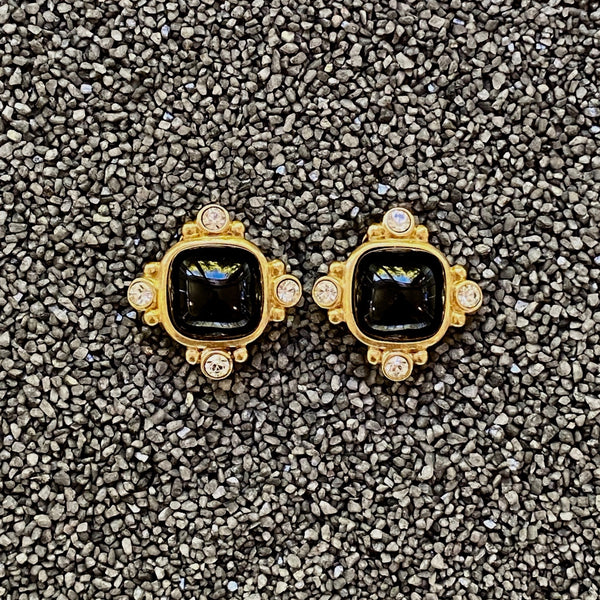 Black w Crystals Gold Clip