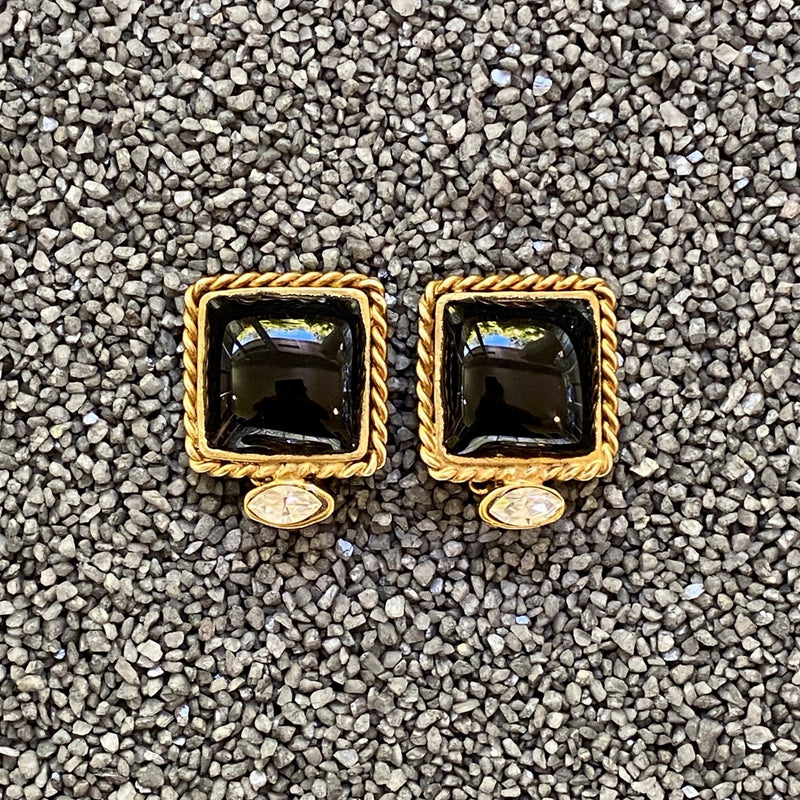 Black And Gold Square Clip Earrings