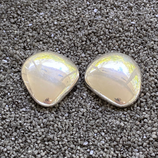 Large Smooth Silver Pebble Clip Earring