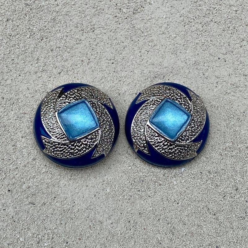 Two Tone Button Clip Earrings
