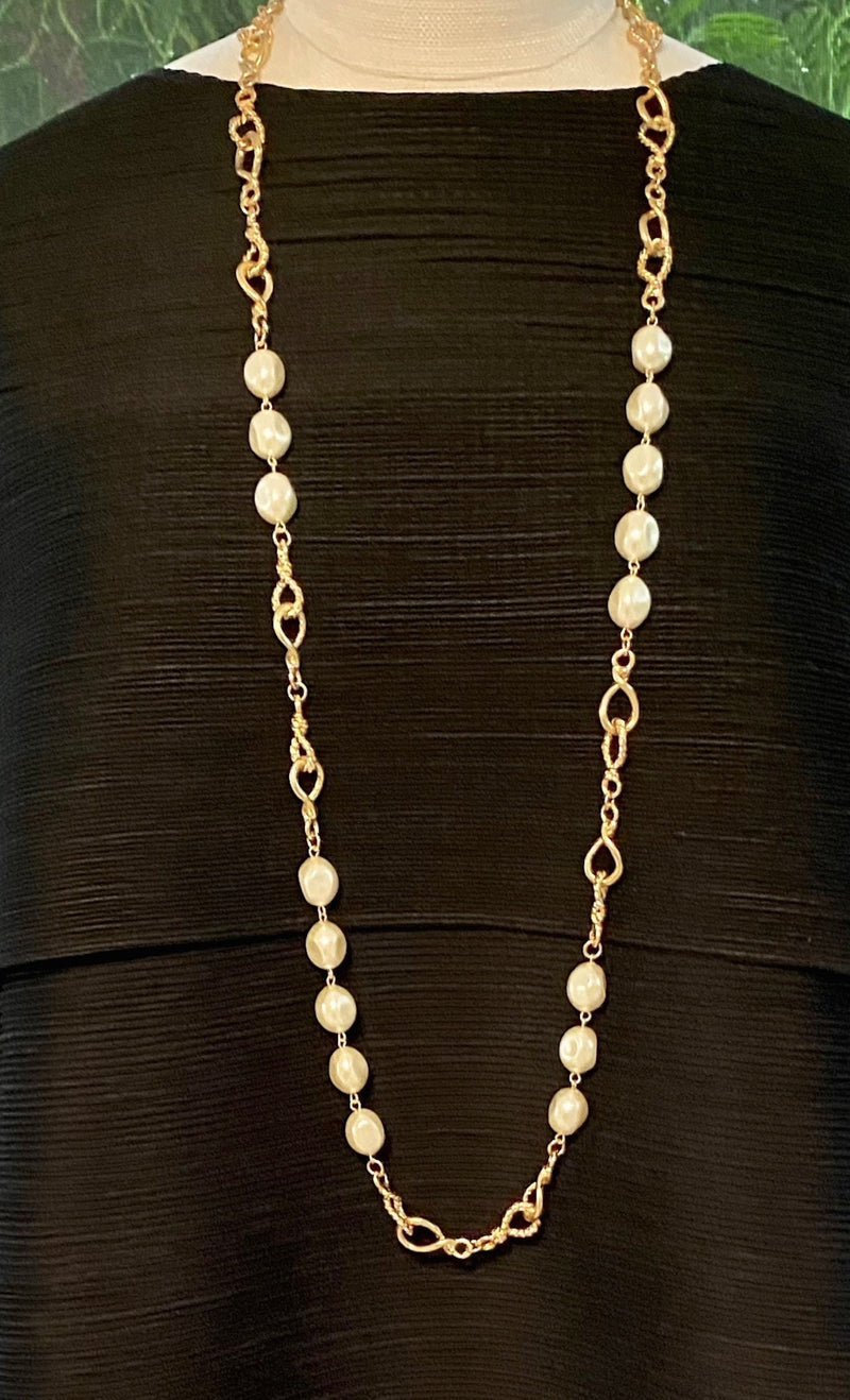 Gold And Pearl Long Necklace