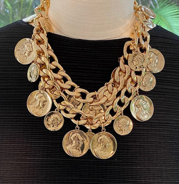 18” Polished Gold 2 Row Coin Necklace