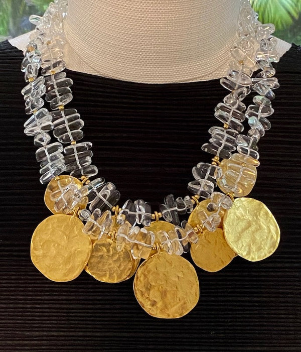 2 Row Gold Coin Drops Necklace