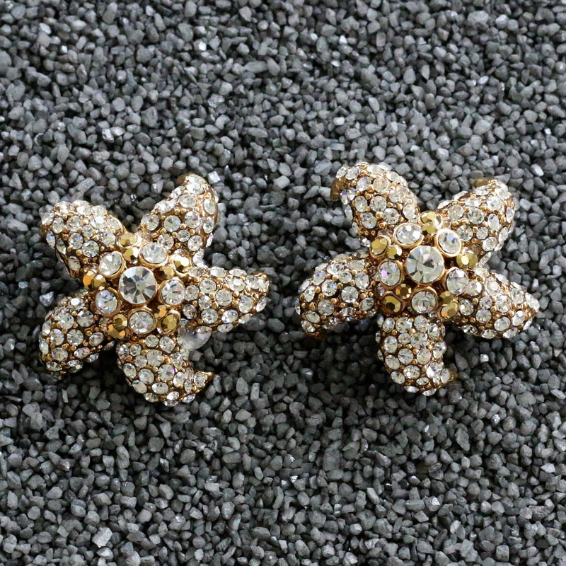 Gold And White Pave Starfish Clip Earring
