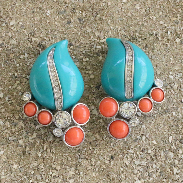 Turquoise Coral And Silver Clip