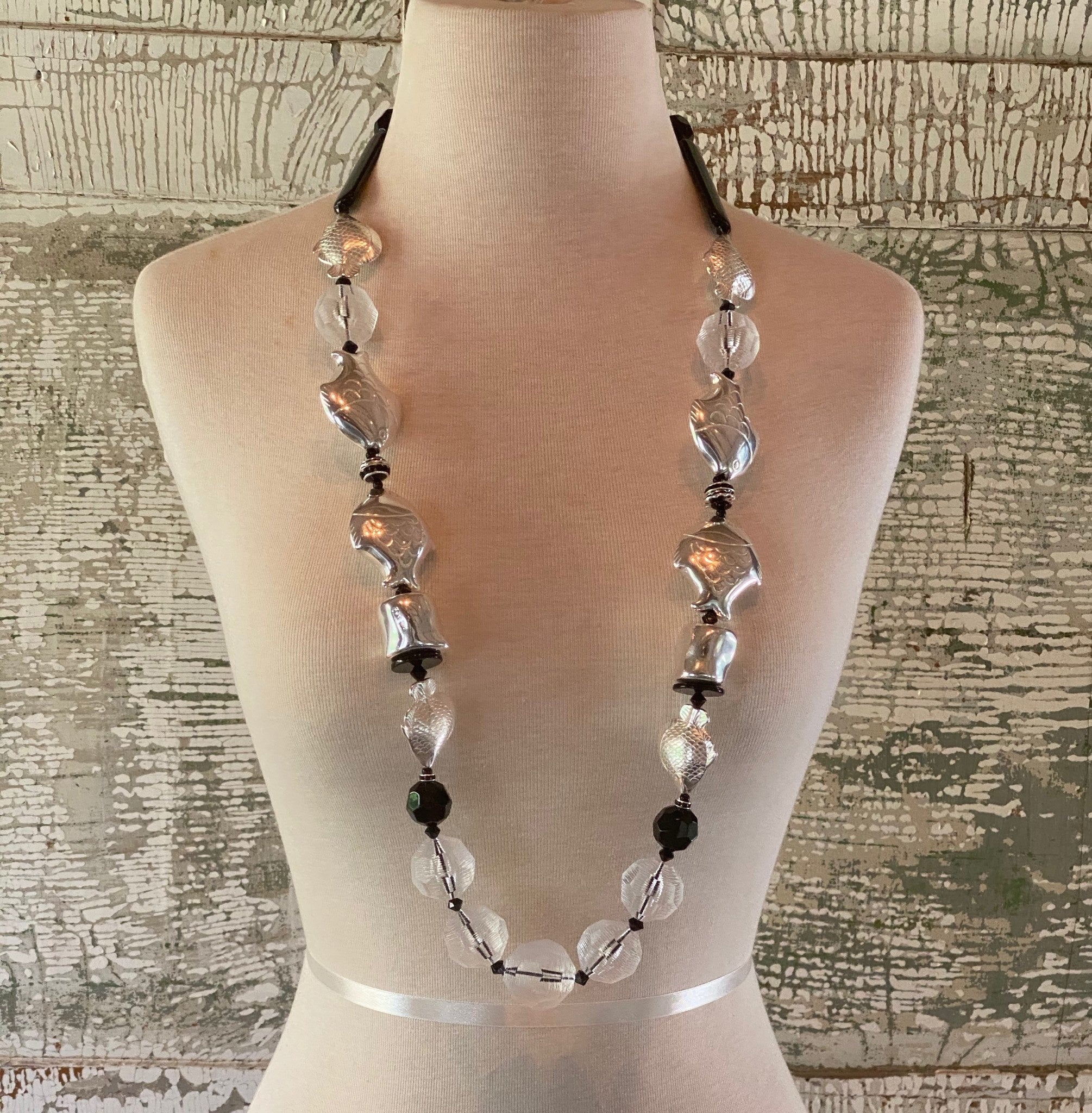 Long Silver Fish Necklace