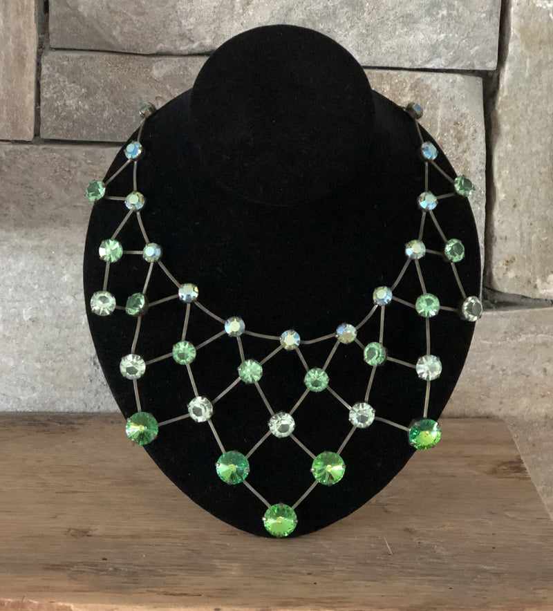 Bronze Metal, Green Crystals Necklace
