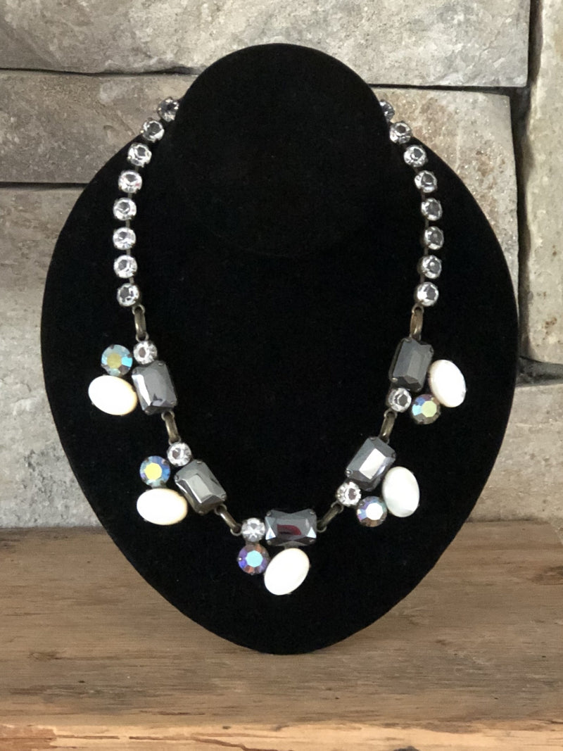 Hematite, White And Clear Crystals Necklace