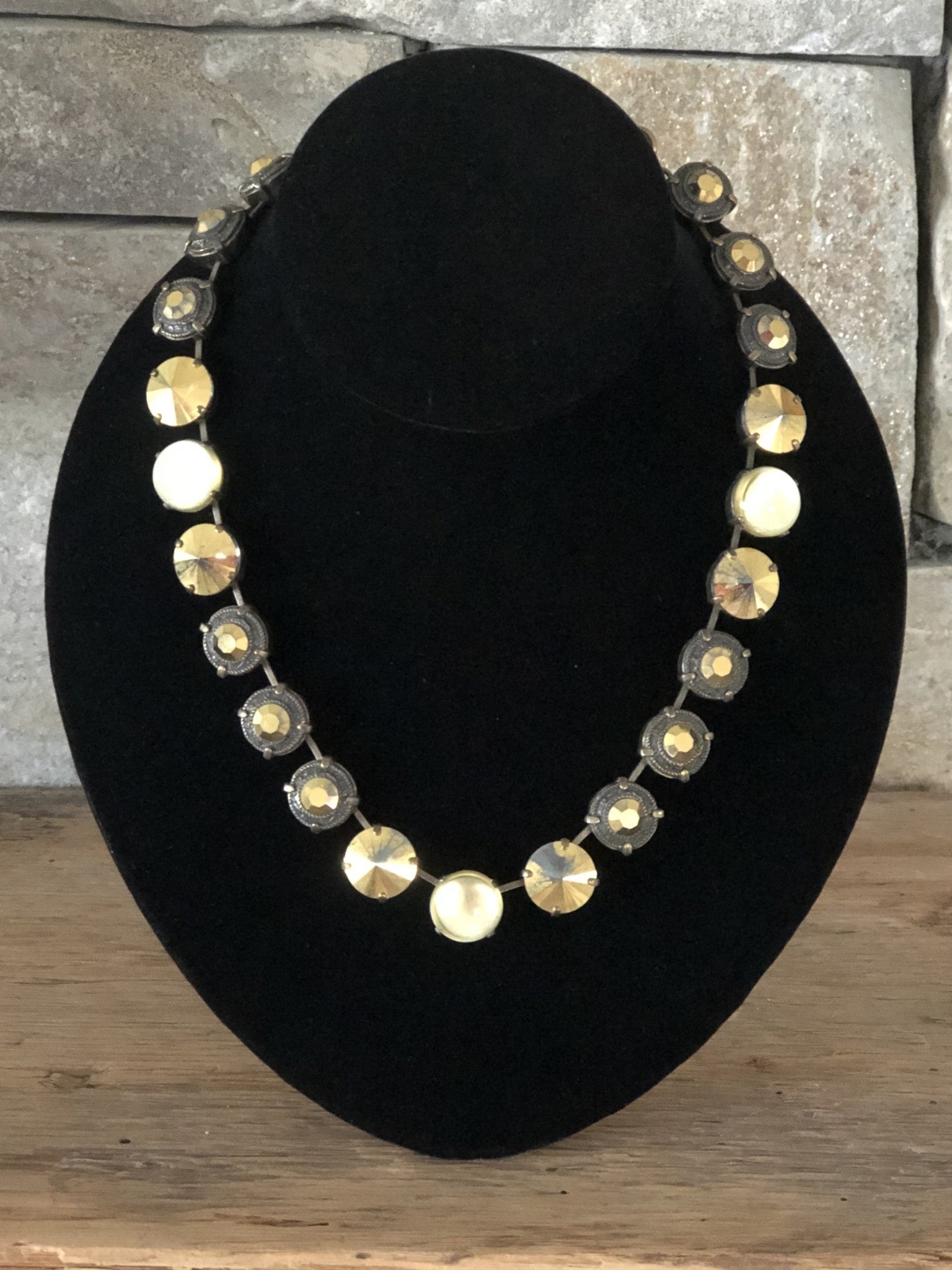 Gold W/ Green & Topaz Crystals Necklace