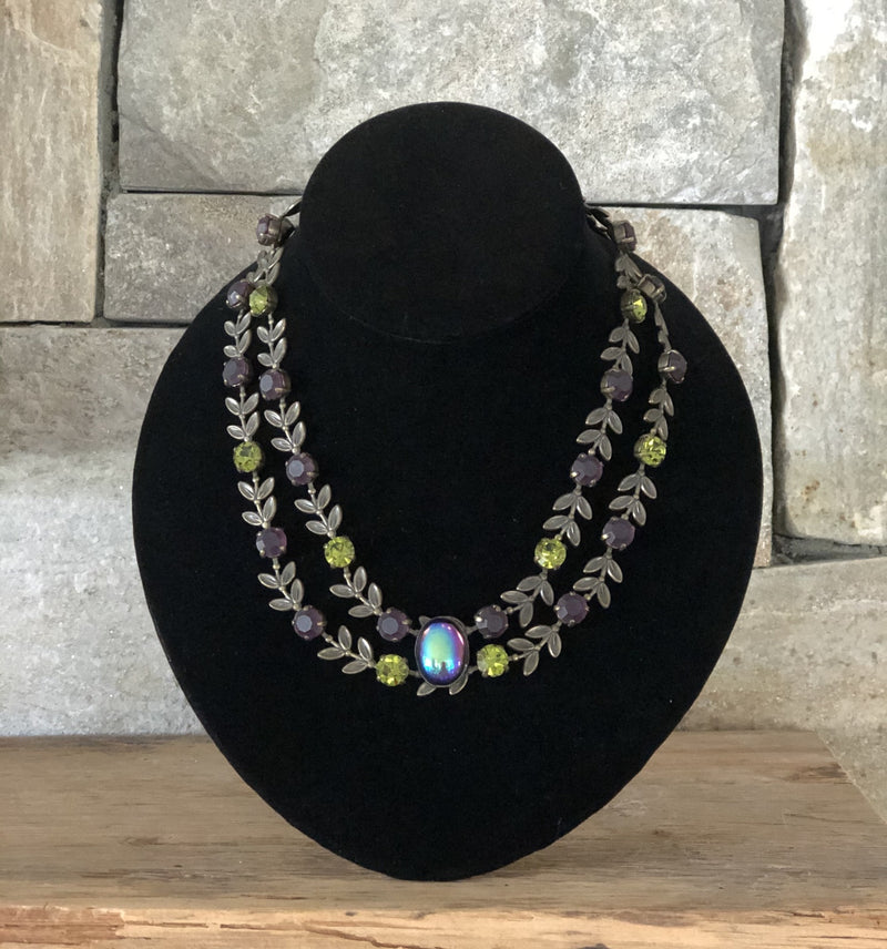 Bronze, Leaves, Purple And Green W/ Opal Center