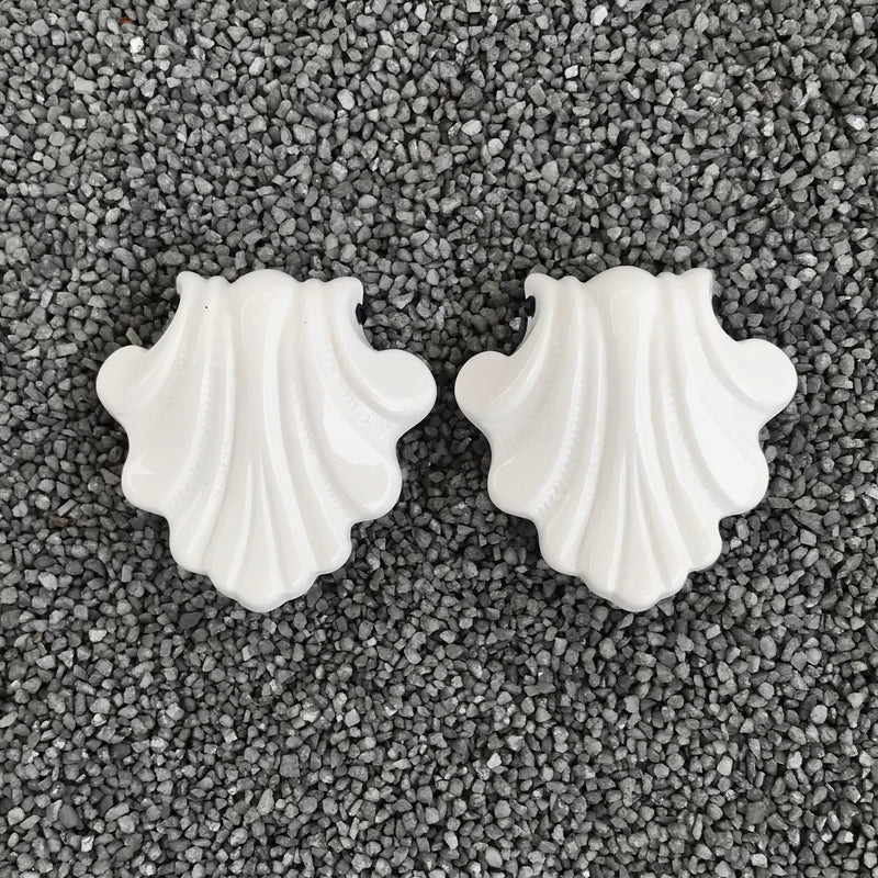 Deco White Clip Earrings