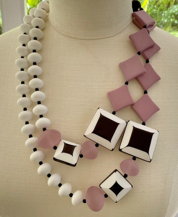 Double Strand, Pink And White Heads W/ Black White Squares